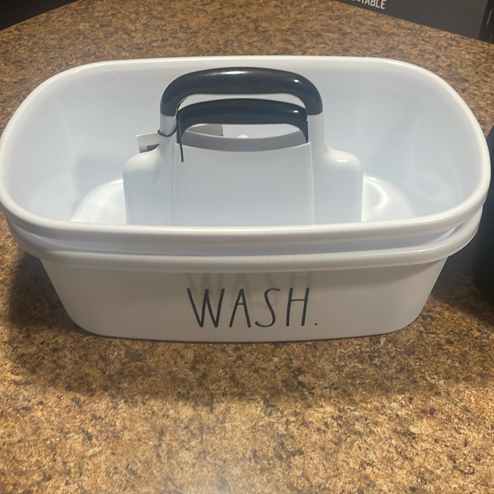 NEW RAE DUNN CLEANING & BATH CADDIES WHITE & BLACK WASH BATH CLEAN